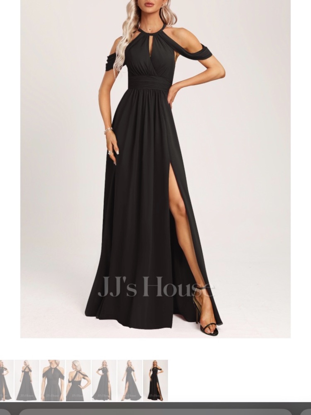 JJs House Black Cold-Shoulder Maxi Evening Gown with Keyhole and Side Slit